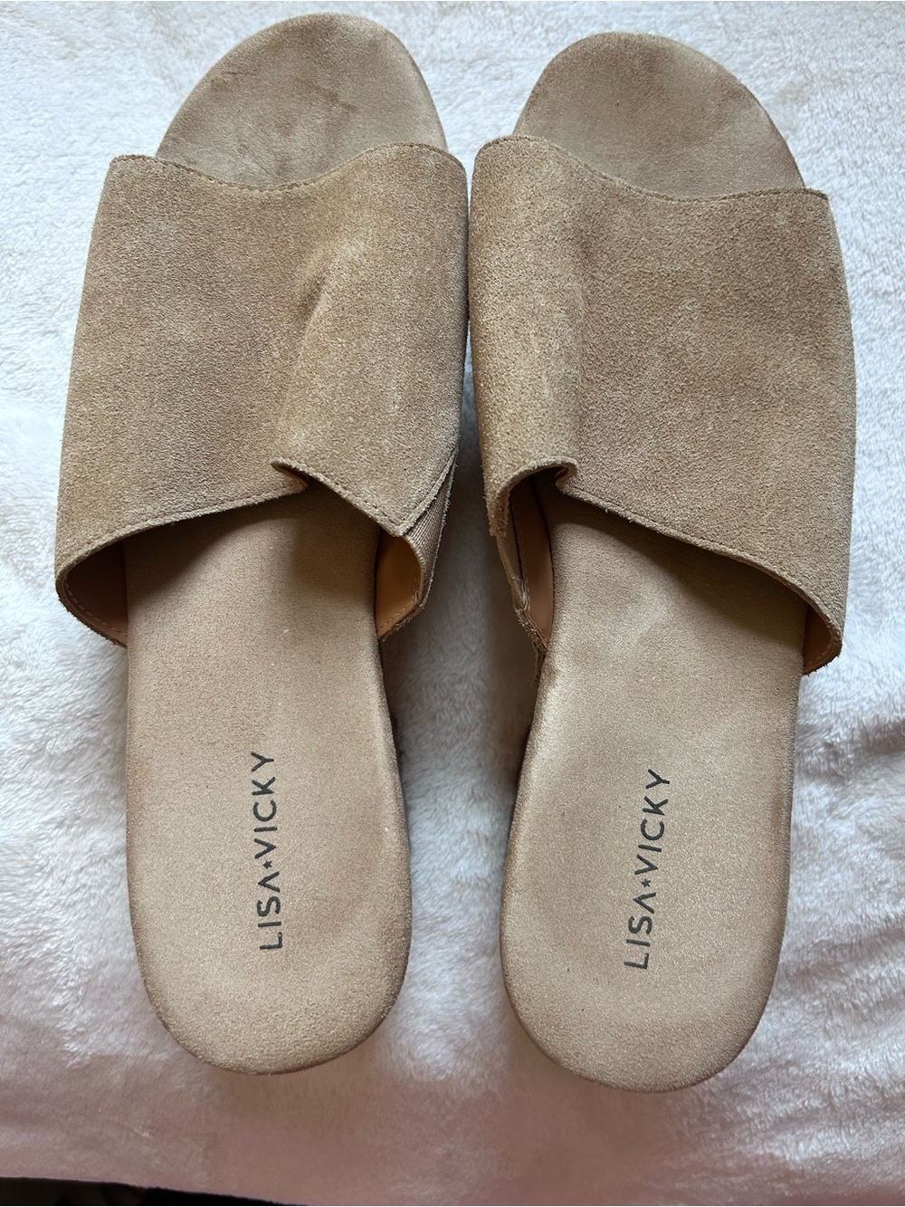 LISA VICKY Women's Suede Slide Sandals in Tan